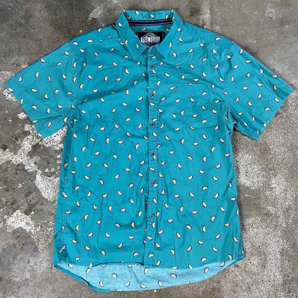 Five Point Button-Up T-Shirt Size XL Blue Slim Fit Flex Taco Patten Short Sleeve